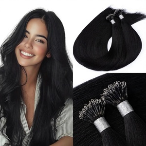 Extensiones de Cabello Nano Tip Doble Trama No Remy, Tejido Doble a Máquina, 14 Pulgadas, Anillas Nano, Liso, Negro Azabache, 50g, con Microperlas, Permanente - Product Image 1