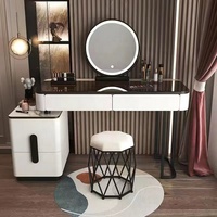 Table de maquillage moderne en bois blanc intelligent avec miroir LED, coiffeuse de luxe pour chambre à coucher avec tiroirs, ensemble de meubles