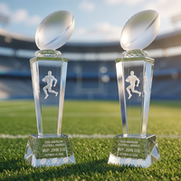 Trophée de rugby en cristal de haute qualité, gravé au laser 3D, design de joueur et ballon givré, récompense sportive MVP, vente chaude