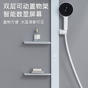 High End Brass Shower Set Rectangle Digital Display Temperature Control Bathroom Pressure Booster Shower Head - Product Image 5