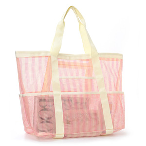 Bolsa de playa de malla a rayas, bolsa de almacenamiento portátil de gran capacidad para viajes, accesorios de natación, ropa interior, artículos de tocador, ropa - Product Image 3