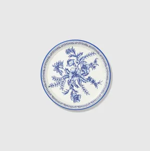 จานลายดอกไม้สีฟ้าแบบใช้แล้วทิ้งสำหรับงานเลี้ยงวันเกิดและงานแต่งงาน DAMAI Custom Floral Party Plates - Product Image 5