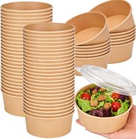 Individuell bedruckte Kraftpapier-Schüssel, Einweg, biologisch abbaubar, kompostierbar, robust, fettdicht, Lebensmittelbehälter mit Deckel