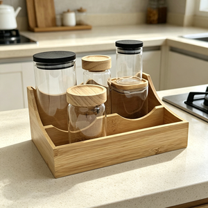 Pot à épices en bambou d'art populaire vietnamien avec couvercle, peint à la main, pour le stockage du sel, du sucre, du café, du thé et des assaisonnements dans la cuisine - Product Image 3