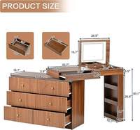 Coiffeuse moderne en bois avec miroir sur pied rabattable, 7 tiroirs et 3 étagères de rangement, blanc, pour appartement et chambre à coucher