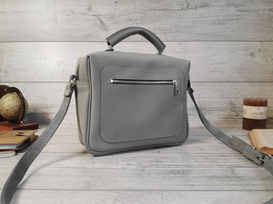 Personalized Grey <b>Leather</b> Purse for Women Handmade Crossbody <b>Messenger</b> <b>Bag</b> Zipper Shoulder <b>Bag</b> Satchel Gift for Her - Product Image 1
