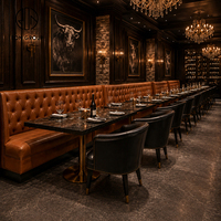Meubles de restaurant de luxe Ron Group, table carrée en marbre, sièges de banquettes rembourrés à dossier haut, chaise en cuir confortable