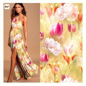 30S 45S Tropical Theme Floral Digital Printed 100% Rayon Fabric Woven Spun Rayon Challis Fabric Kain Manufacturers