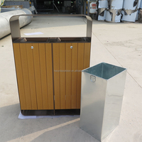 Contenedor de Basura Doble de Aluminio Reciclado, Cubo de Basura de Madera, Contenedor de Basura de Plástico y Madera, Contenedor de Basura Grande para Clasificación de Residuos