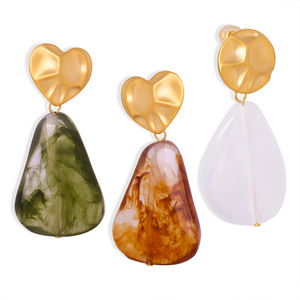 Multi Colors Resin <b>Dangle</b> <b>Earrings</b> for Women | 18K PVD <b>Gold</b> Plated Stainless Steel | Waterproof, Hypoallergenic & Non-Fading - Product Image 1