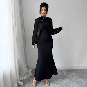 Abito Elegante <span class=keywords><strong>da</strong></span> <span class=keywords><strong>Donna</strong></span> 2026 con Collo Alto in Velluto e Strass, Maniche Lunghe e Vita Stretta, per Commercio Transfrontaliero - Product Image 5