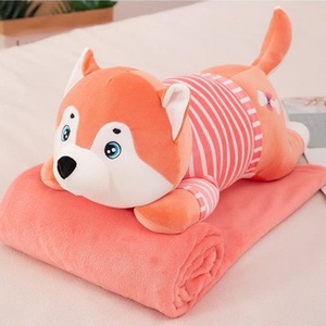 Dễ Thương Sang Trọng Gối Và Chăn Dual-Mục Đích, Màu Hồng Và Màu Xám Kawaii Sang Trọng Husky Đồ Chơi Với Chăn - Product Image 5