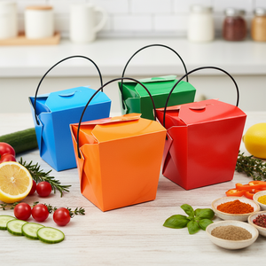 กล่องอาหารสีสันสดใส YBLPAK พร้อมหูหิ้ว ใช้กับไมโครเวฟได้ ป้องกันการรั่วซึมและคราบไขมัน กล่องแบบซ้อนได้สำหรับอาหารนำกลับบ้าน - Product Image 1