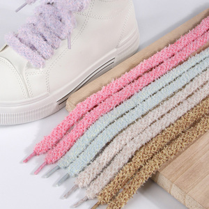 Lacets de chaussures WEGOOODZF 12 mm de large, en polyester épais et duveteux, lacets plats et colorés <span class=keywords><strong>pour</strong></span> baskets en toile, pelucheux et moelleux, paire - Product Image 2
