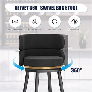 Taburetes de Bar Ajustables de Terciopelo para Hoteles Comerciales Modernos, Muebles de Bar Giratorios, Altura de Barra, <span class=keywords><strong>Cocina</strong></span>, Comedor, Sala de Estar, Metal Negro - Product Image 5