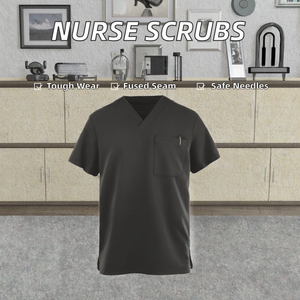เสื้อสครับแพทย์ชายขายส่ง ชุด 2 ชิ้น ผ้าคอตตอนผสม ทอแบบตรวจจับรอยต่อได้ ไร้ตะเข็บ ชุดยูนิฟอร์มโรงพยาบาล - Product Image 2