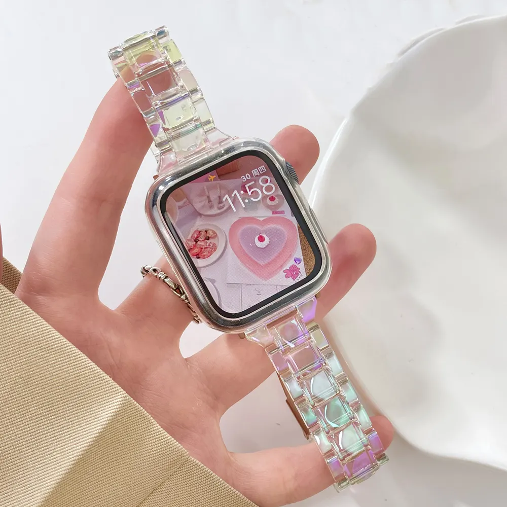 לייזר אלקטרופלטה צבעוני שרף שעון נרתיק רצועת שעון נשים יוקרה להקות שעון אפל שעון אולטרה 49 מ""מ iWatch