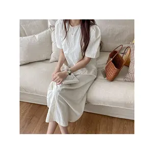 Roaming Basque Short-Sleeved Long Dress Casual Dress Made in Korea Dresses woman Travel Look Good Quality