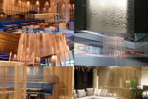 Vải rèm lưới mắt cáo màu vàng, lỗ 6mm, dùng trang trí trần khách sạn, vách ngăn không gian - Product Image 5