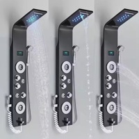 Colonne de douche thermostatique multifonction en acier inoxydable brossé noir avec panneau de douche pluie et cascade