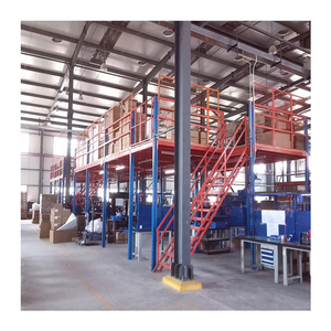 מערכות מדפים תעשייתיות מפלדה כבדה מדגם HUAWU Hw-mf54, פלטפורמות רצפת ביניים דו-קומתית עם הגנה מפני קורוזיה. - Product Image 1