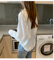 5801 # nouveau automne Style coréen Blouse ample à manches longues col en v chemise blanche bureau femmes Blouses coton bas hauts