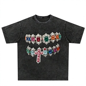 T-shirts personnalisables Streetwear délavés à l'acide pour hommes, en coton épais 100% tricoté, écologiques, imprimés par transfert thermique, unisexe, style vintage - Product Image 4