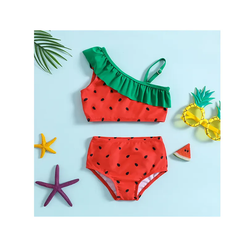 Maiô com babado de verão, biquíni ocidental para bebês, roupa de banho para bebês, roupa de banho familiar, sacola infantil de frutas, com babado, ideal para meninas