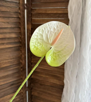 J-05212 kualitas tinggi sentuhan asli PU tunggal Anthurium meninggalkan bunga buatan untuk dekorasi rumah pernikahan