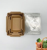 Conteneur alimentaire jetable écologique en papier kraft épaissi avec couvercle transparent pour salades, nouilles et plus