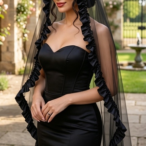 YouLaPan Black Gothic Long Bridal Wedding Veil Suitable for Bachelorette Parties and Costume Balls Without a Hair Comb M41-B - Product Image 4