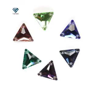 Wholesale Triangle cut flat button sew on stone diamond double hole flat bottom glass crystal diamond DIY clothing accessories