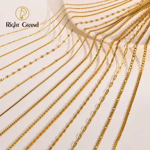 Non Tarnish Fashion Jewelry Stainless Steel Cuban Link Chain 18k Gold Plated Rope Snake Figaro Chain Necklace for Man Women