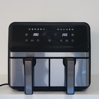Friteuse à Air Électrique à Commande Numérique et Écran LCD en Acier Inoxydable, Double Carré Bleu en Plastique avec Protection Contre la Surchauffe