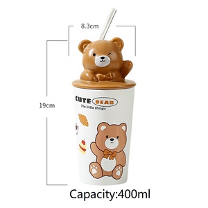 Creatieve schattige knuffelbeer keramische mok met hoge kwaliteit en deksel, meisjeshart koffiemok, verjaardagscadeau - Product Image 6