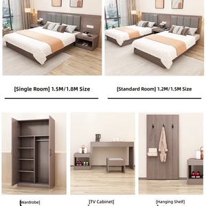 Ensemble de mobilier de chambre d'hôtel en bois de frêne gris avec lit king-size, têtes de lit intégrées verticales souples beiges, options multiples, pour suite d'hôtes - Product Image 3