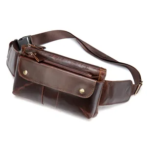 Nwe-riñonera multifuncional vintage para hombre, bolso ajustable de cuero genuino, 2023