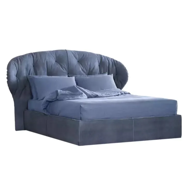 Exeon नई डिजाइन ठोस लकड़ी बिस्तर फ्रेम राजा रानी आकार असबाबवाला सुरुचिपूर्ण जोड़ों के लिए गुच्छेदार कपड़े बिस्तर