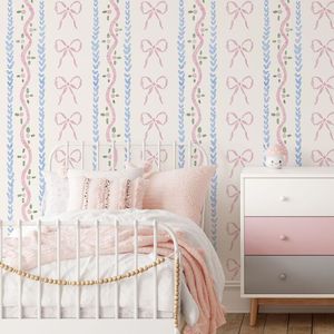 Papel Tapiz Autoadhesivo Impermeable, Ecológico, Removible y sin Costuras, con Diseño <span class=keywords><strong>de</strong></span> Lazo Rosa, Estilo Moderno, para Uso Doméstico, Habitaciones <span class=keywords><strong>de</strong></span> <span class=keywords><strong>Niñas</strong></span> y Niños - Product Image 1