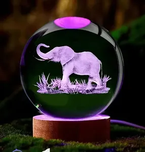 Neues Design 3D Elefant Lasergravur Kristallkugellampe mehrfarbiges Nachtlicht Glaskugel Wohnzimmer Kristallkugellicht