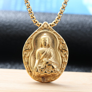 Pendentif Bouddha en acier inoxydable, forme goutte d'eau, charme religieux bouddhiste, bijou unisexe, cadeau 27082 - Product Image 4