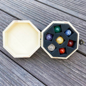 chul chakela Juego de minerales esféricos Chakela, cristal, amatista, ágata, <span class=keywords><strong>jade</strong></span>, caja de madera, decoración estilo americano, Dongling - Product Image 2
