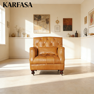 <span class=keywords><strong>Fauteuil</strong></span> d'appoint moderne en cuir véritable vintage classique pour la maison, le bureau, le salon, l'hôtel, la chambre à coucher, l'appartement, pieds en bois faits à la main - Product Image 4