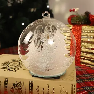 热卖装饰透明玻璃圆顶带发光二极管灯圣诞发光二极管圆形圆顶木质底座花卉展示