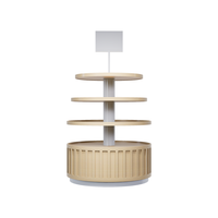 Table de présentation promotionnelle pour la vente au détail, design multi-niveaux pour un grand espace intérieur. Idéal pour la présentation de produits promotionnels en supermarché.