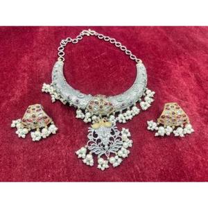 <span class=keywords><strong>Set</strong></span> kalung India tradisional buatan tangan kalung kuningan <span class=keywords><strong>Set</strong></span> perhiasan mewah untuk wanita berkilau harga grosir - Product Image 1