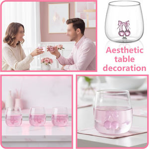 Copas de Vino sin Tallo con Diseño de Lazo Rosa Cereza de San Valentín, Copas 3D Estéticas para Beber, Ideales para Fiestas de San Valentín y Galentine - Product Image 5