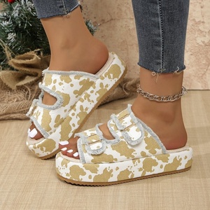 Ciabatte da donna estive da donna con suola spessa moda abbigliamento esterno nuovo sandali Slip-On con fibbia in Denim di grandi dimensioni per donna - Product Image 3