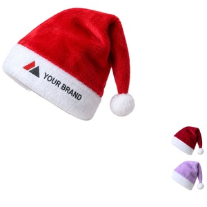 Chapeau de Père Noël en peluche courte avec logo personnalisé, en velboa, doux et chaud, pour fêtes de fin d'année, vente en gros, cadeau - Product Image 1