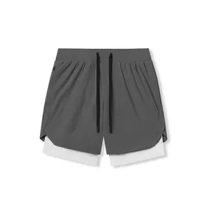 Fabrikant 7 Inch Snelle Droge Hardloopshorts Met Ritszak Elastische Taille Atletische Training Fitness Shorts